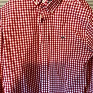 Vineyard Vines Boys Red&White Check Whale Shirt